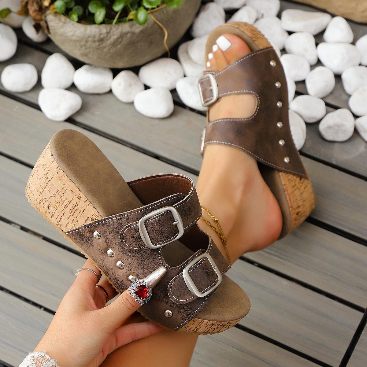 Slippers Women S Cool Slippers Casual Beach Double Buckle Cork Slippers Factory Now 36 коричневый