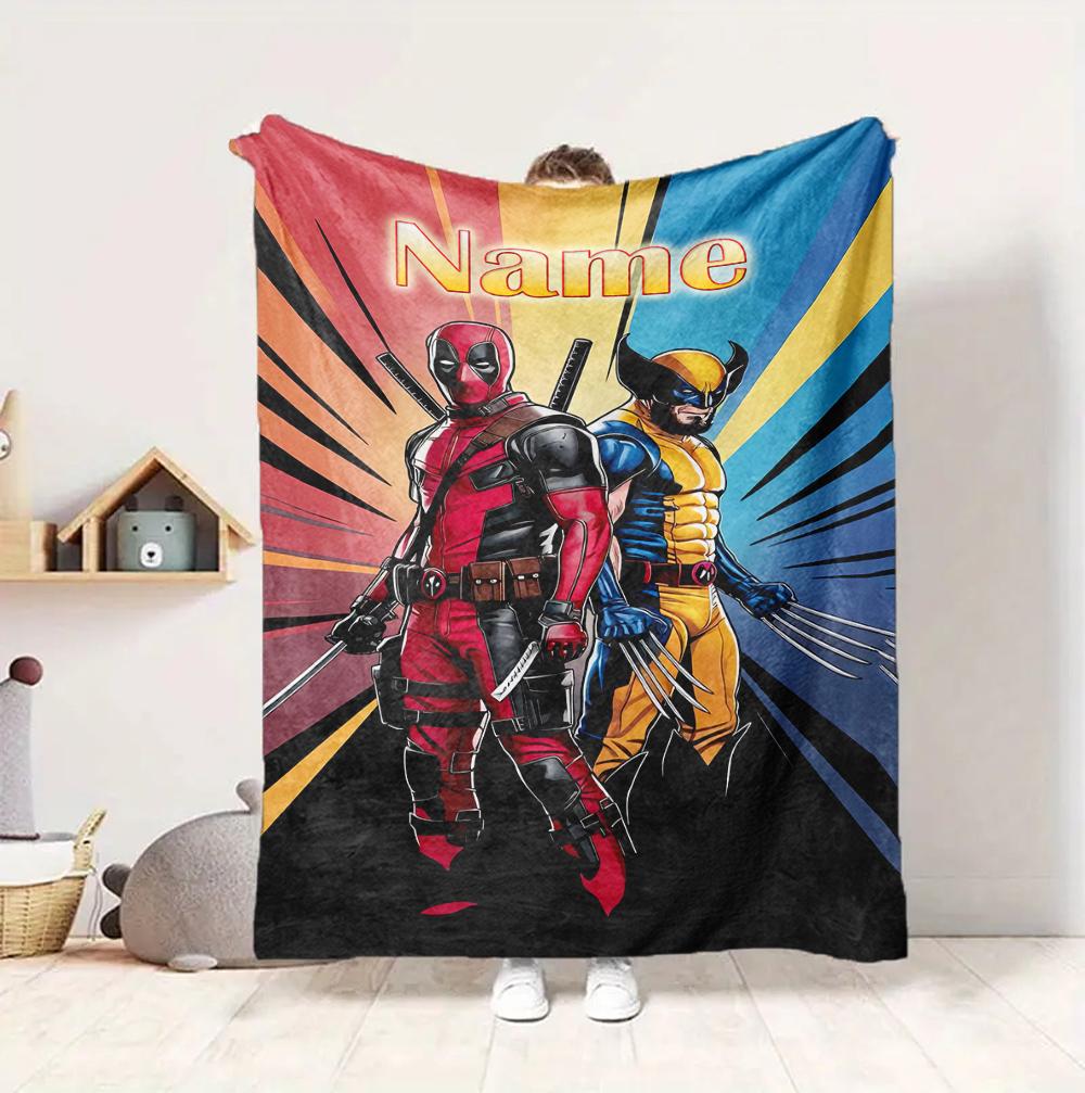 Custom Name Deadpool Armor Flannel Blanket Throw Blanket Soft Warm Sofa Bed Decor Unique Gift