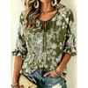 Women's Brown Lace Floral Print Tie Front Blouse, Casual Loose Top for Spring Summer Daily Wear