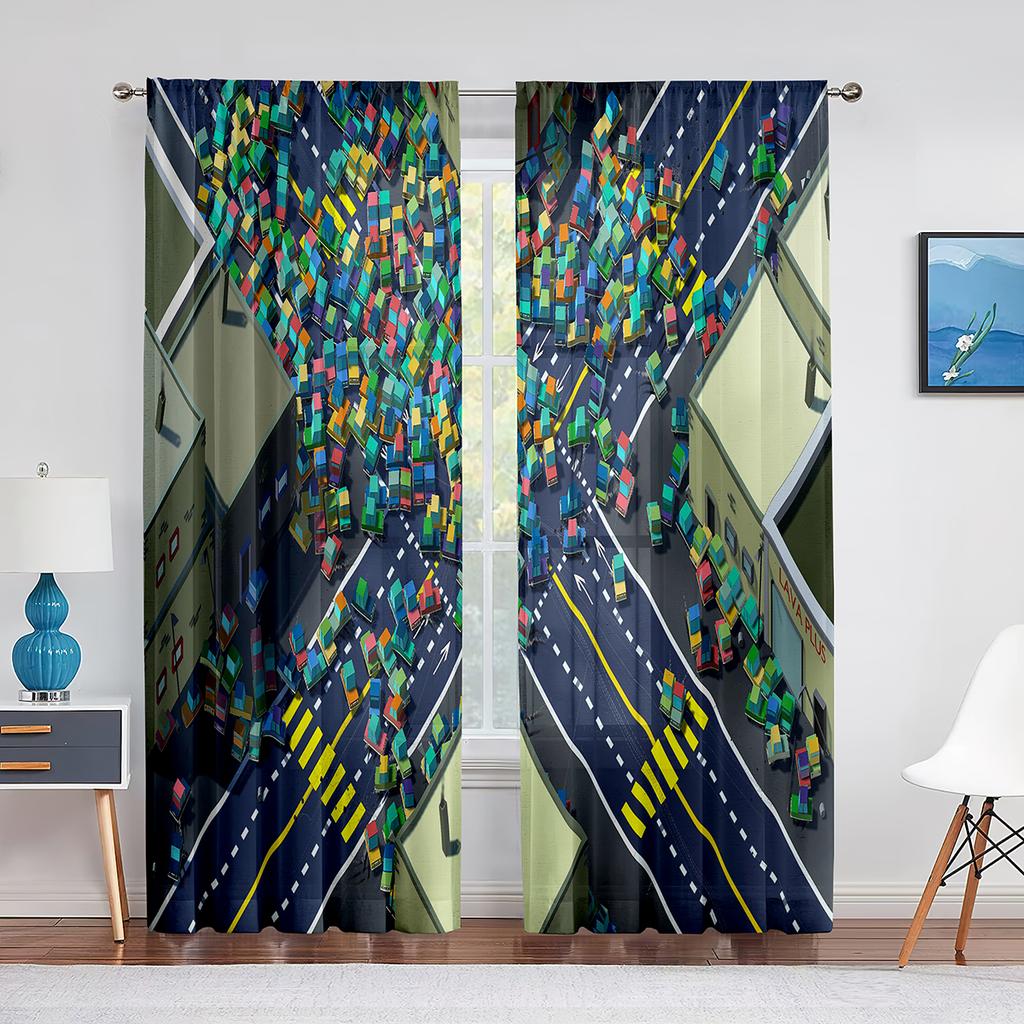 Landschaft Wüste Sonnenuntergang Autobahn Straße Transparente Fenstergardinen für Wohnzimmer Küche Kinderzimmer Tüll Voile Hängegardine