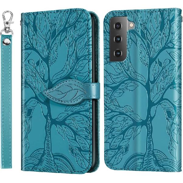 

Сумісний з Samsung Galaxy S22 Чохол-гаманець, Чохол для Galaxy S22 Шкіряний з тримачем для карток Магнітна підставка Ремінець на зап ястя Фліп Ударостійкий чохол для синій