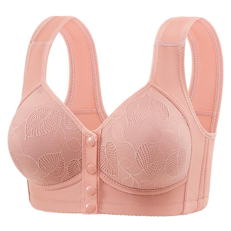 Peach Lace Front Closure Bra with Wide Comfort Straps