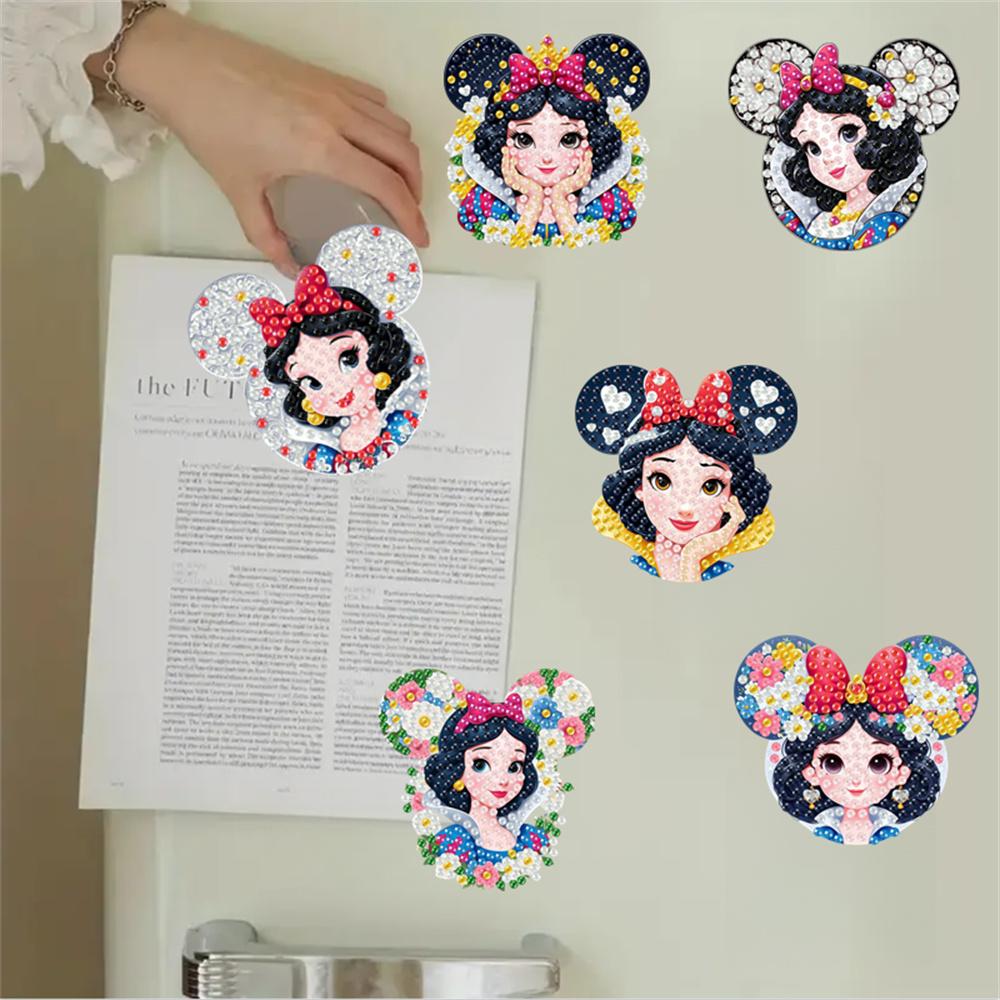 6Pcs Snow White Series Diamond Art Fridge Magnet Diamond Painting Refrigerator Magnet DIY Fridge Stickers for Fridge Whiteboards