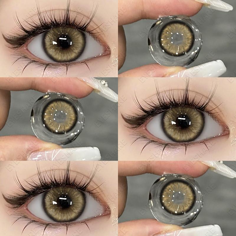 EYESHARE 1 Pair Colorful Contact Lenses 0.00~ -6.00 Myopia Prescription Brown Natural Lenses Yearly Beauty Pupils