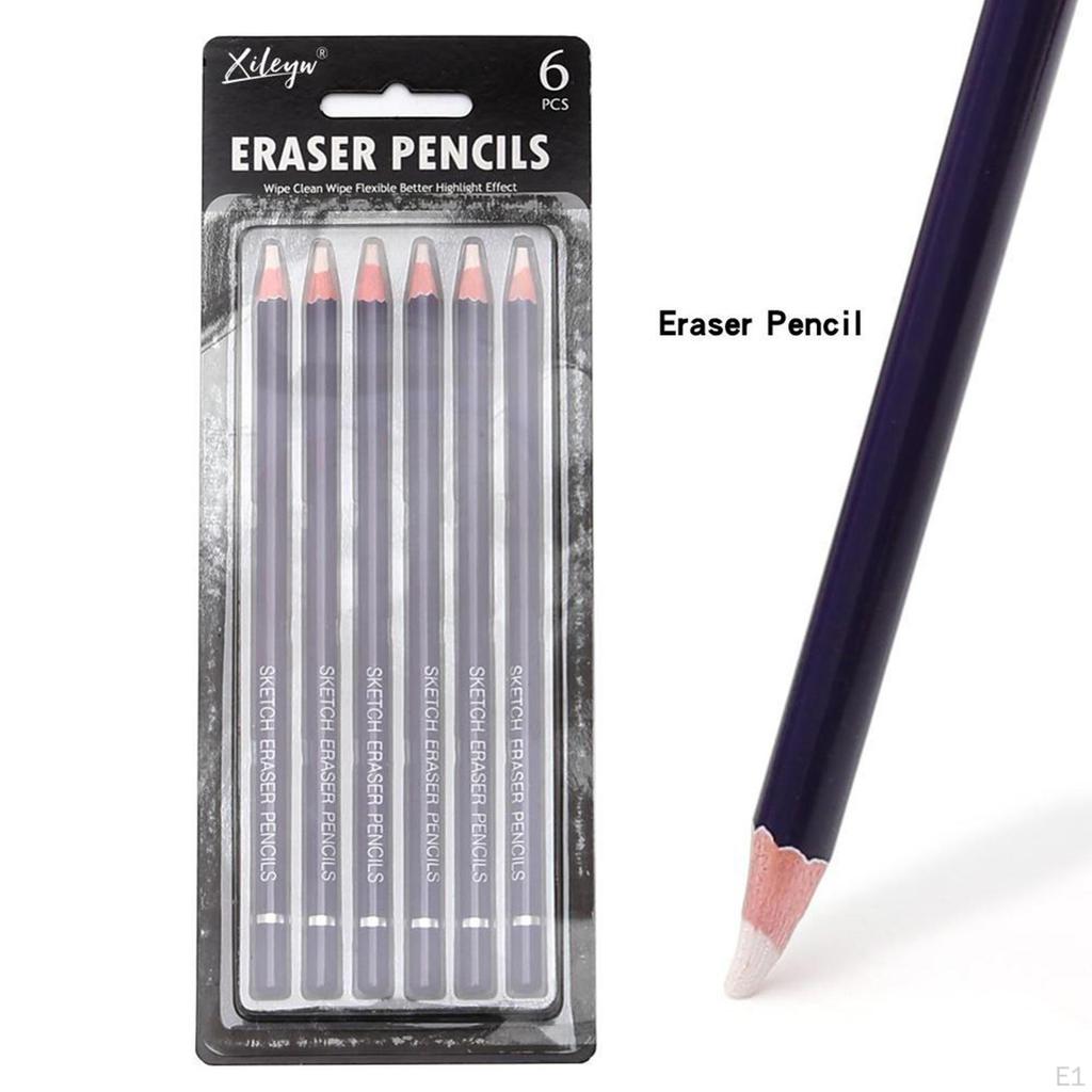 6x Artist Rubber Erasers Pencil Highlight Erasing Pencils for Art Revise Details Drawing Stationery