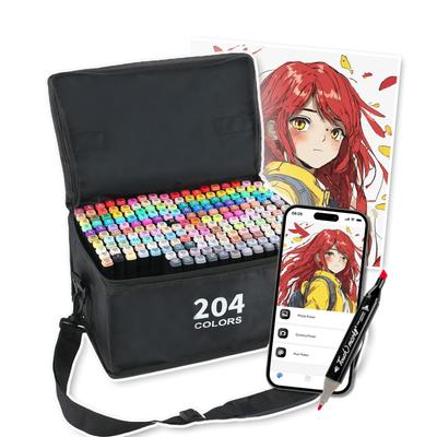 204-farbiges Alkoholmarker-Set für und Kinder mit kostenloser App-Illustrationen, Künstler,