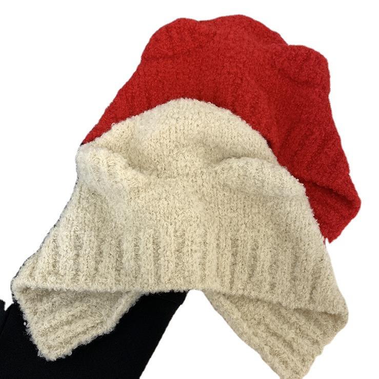 Süße Bärenwollmütze Damen Herbst und Winter Großer Kopfumfang Warme Ohrenschützer Mütze Vielseitige Gesichtsverkleinerung Kopf Gestrickte Mütze Trend