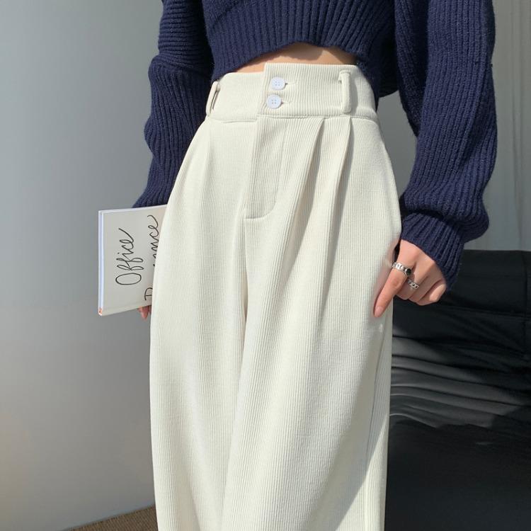 Autumn Women's Black Velvet Wide Leg Trousers for Outwear