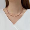 Pink natural stone beaded necklace temperament versatile freshwater pearl collarbone chain neck chain commuting fashion