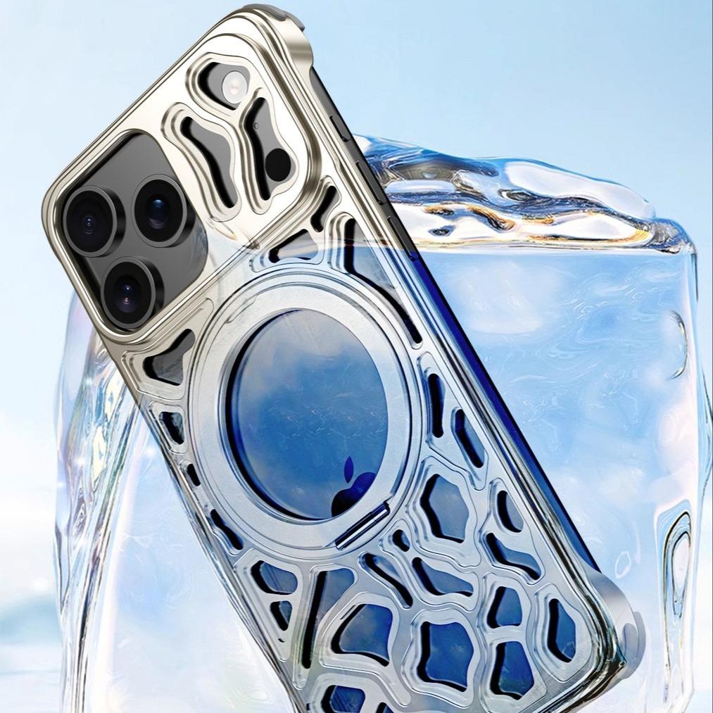 For IPhone 16 17 Pro Max 360° Rotating Stand, Gaming Cooling Magnetic Car Mount Borderless Cool Design Aluminum Shell.