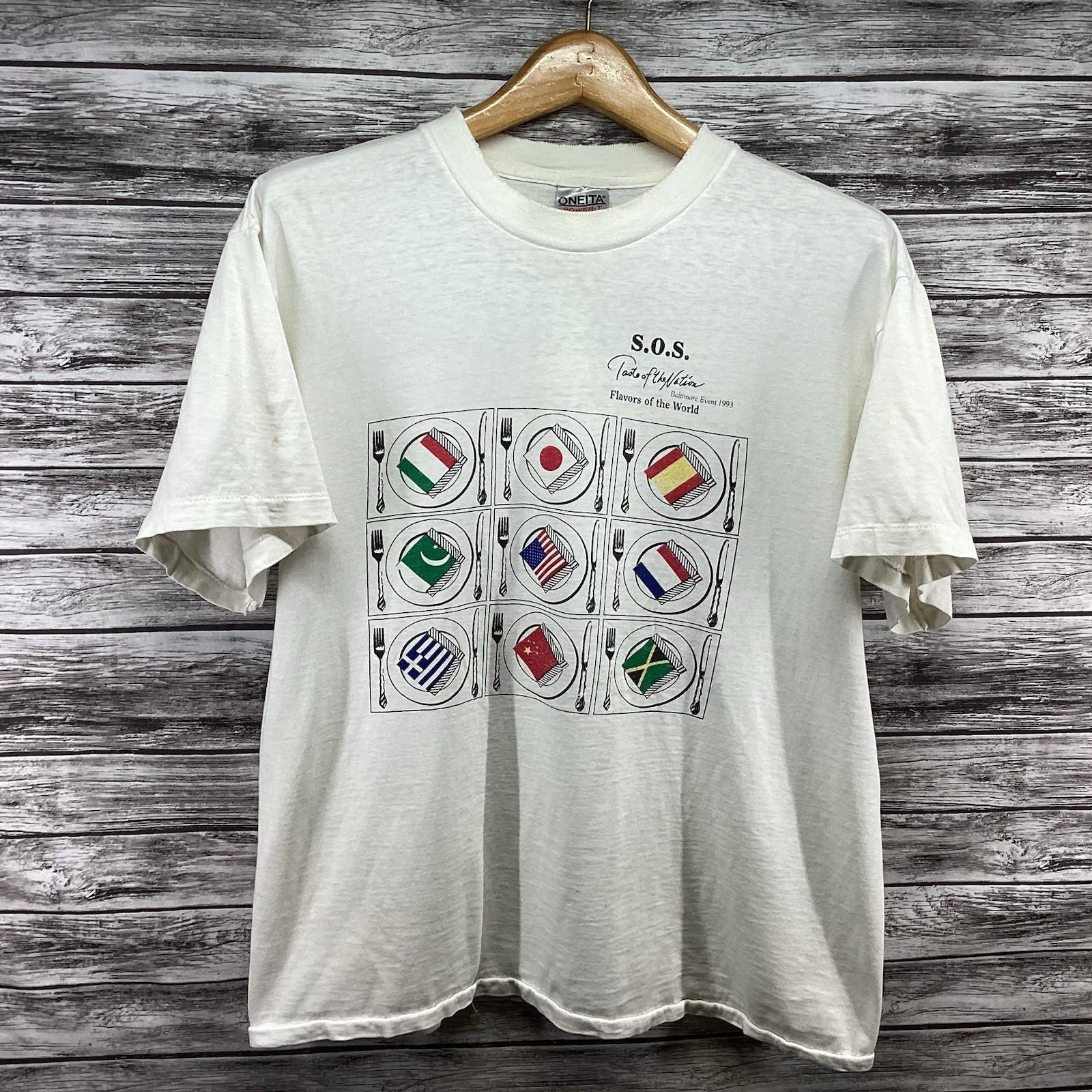 Vintage Flavors of the World Shirt Mens Large White Taste of the Nation Graphic Unisex T-Shirt S