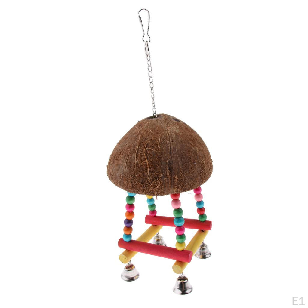 Coconut Shell Parrot Bird Climbing Ladder Stand Holder Cage Chewing Toy