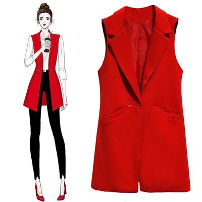 Vest for Women Sleeveless Jacket Coat Long Vest Blazer Formal Work Ladies Office Vintage Slim Suit Waistcoat Female