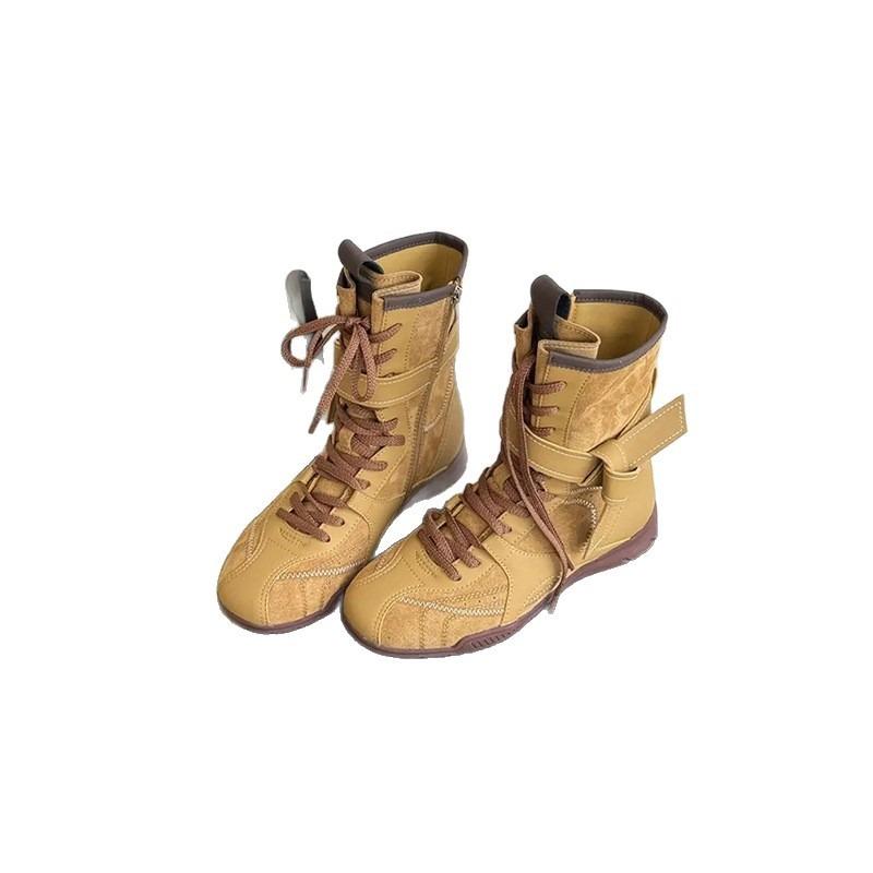 Sheepskin version~ retro versatile leather boxing boots, short boots, straps, side zipper, and climbing Martin boots.