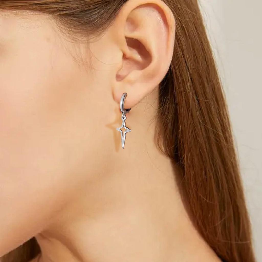 Men Cross Star Punk Dangle Earrings Gothic Woman Copper Star Drop Earrings Huggie Pendant Piercing Jewelry Gift