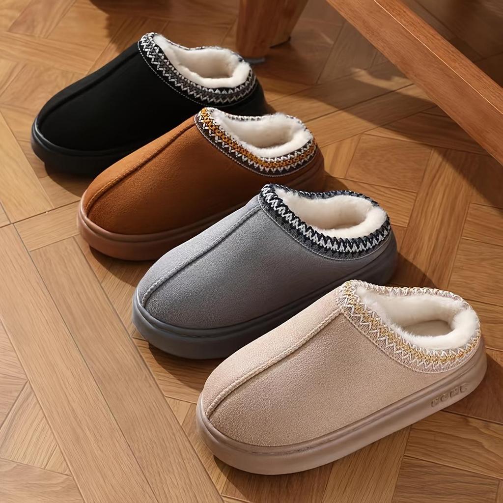 Couple Thick Sole Slippers, Memory Foam Insole, Warm Fabric Lining, Stitched Upper Design, Non-slip EVA Sole, Easy To Put On And Take Off Home Shoes