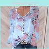 Stylish Women Casual Floral Printed Buttons T-shirt Ladies Chiffon Irregular Tops Blouse