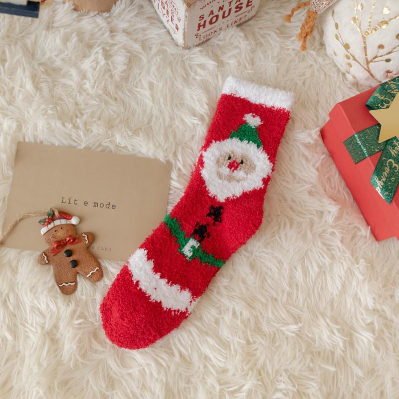 Women's Mid-Calf Coral Fleece Socks - Cute Reindeer and Snowman Design, Perfect for Autumn and Winter
