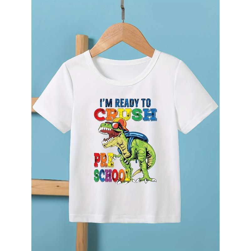 European sizes First Day of School Dinosaur I Am Ready to Crush Preschool Funny Boy s T-Shirt Cool Graphic Tees 110 белый