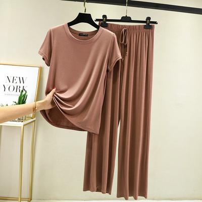 Women's Summer Lightweight Loose-Fit Loungewear Set Mid-Aged & Elderly Short-Sleeve Top + Wide-Leg Pants Versatile Two-Piece Set for Casual Wear