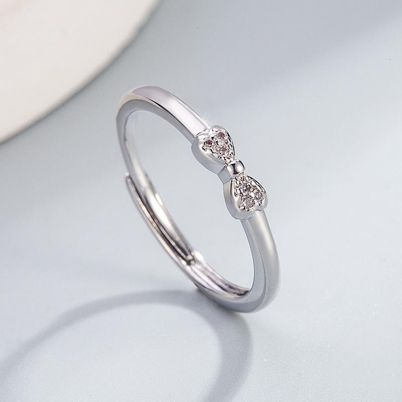 Korean Petite Bowknot Diamond Adjustable Ring for Women