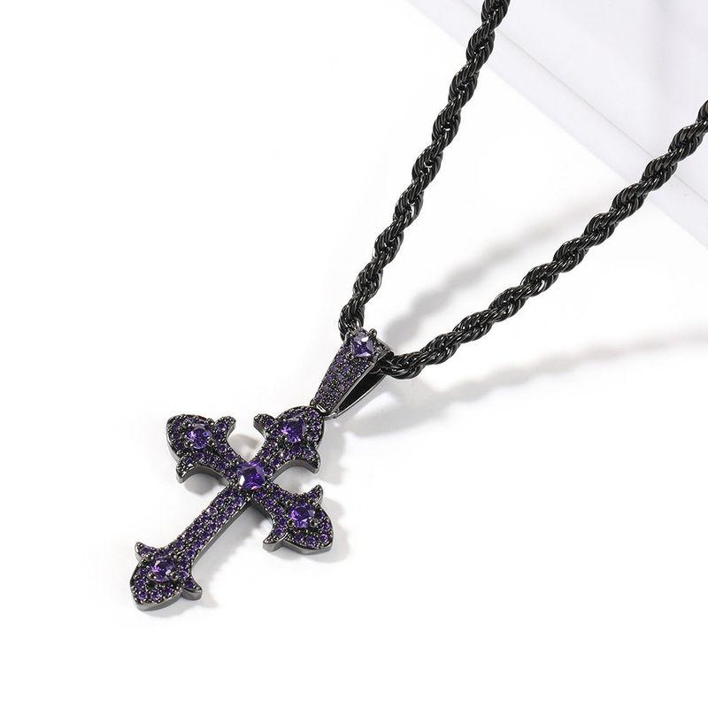 Fashion Copper Inlaid Zircon Men's and Women's Cross Pendant