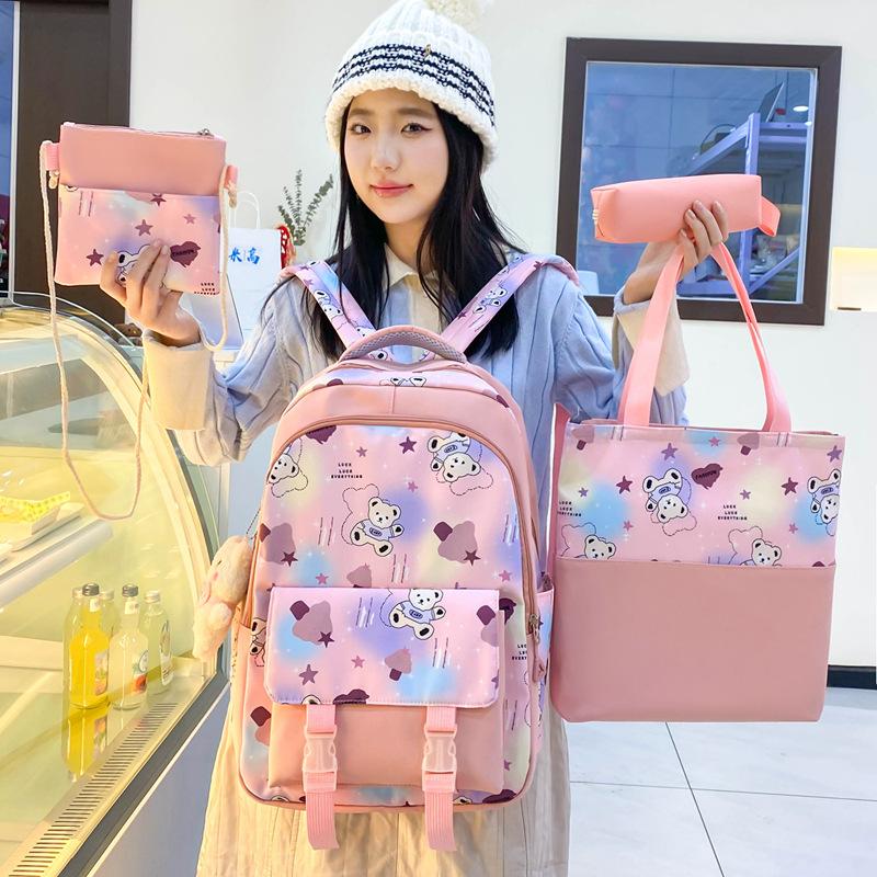 School Bag New Cute Girls School Bag Dream Color Primary School Junior High School Versatile Backpack Four-piece Cartoon Backpack
