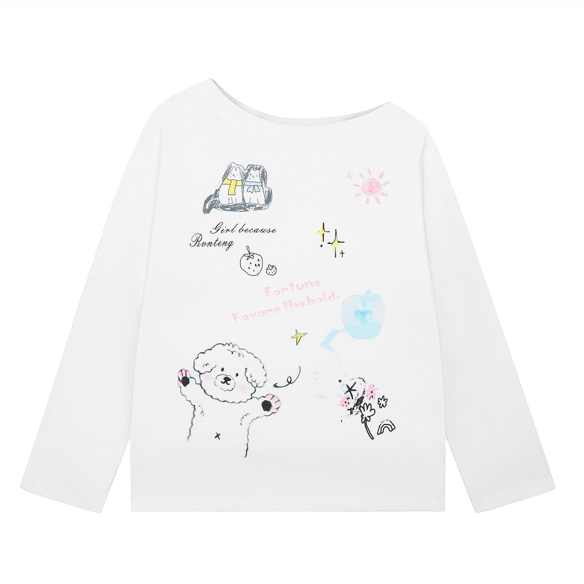 

Women s Trendy One-Shoulder Cartoon Long-Sleeve T-Shirt Medium білий