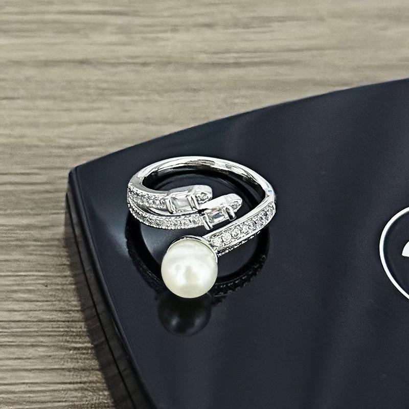 Niche Design Double-Headed Zircon Bead Ring Light Luxury High-End Open Index Finger Ring Fashion Jewelry