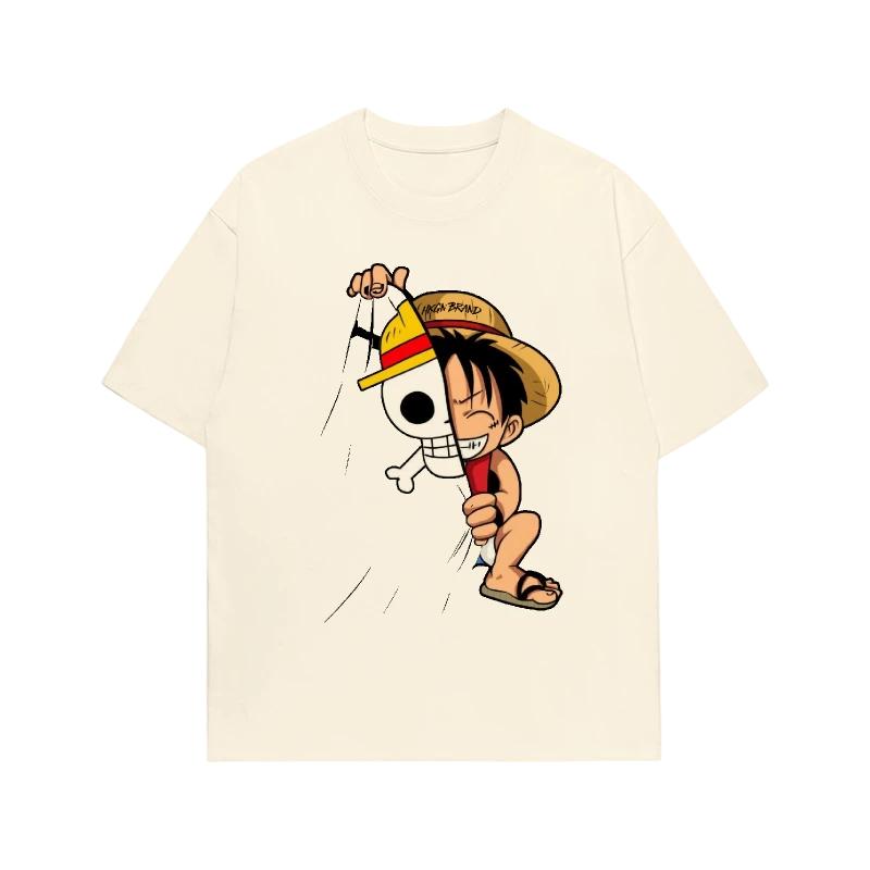 One Piece Monkey D Luffy Chibi Flag Pull TShirt Men Women 100 Cotton Anime Graphic Tee Oversized Streetwear Short Sleeve