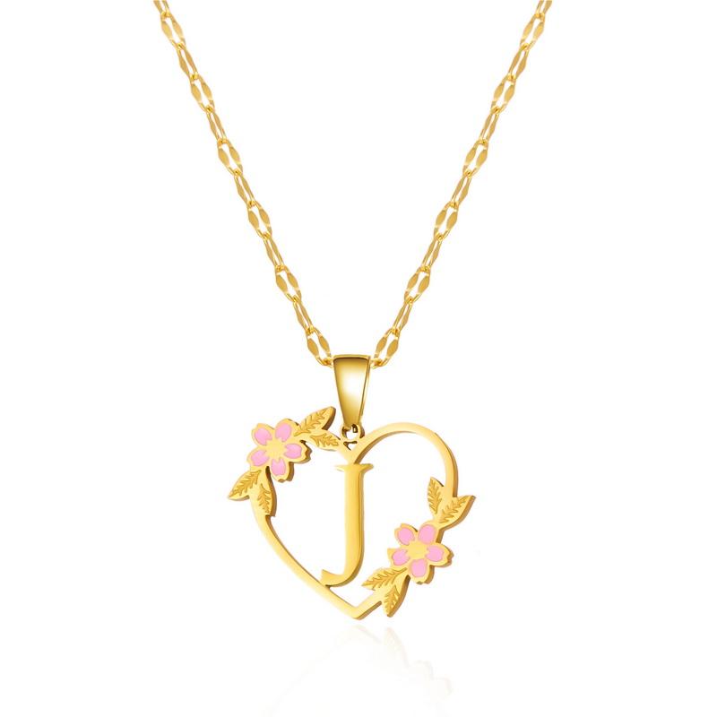 Gold Color Dainty Flower Initials Necklace for Women Trendy Stainless Steel Heart Letter Choker Necklace Alphabet Jewelry Gifts
