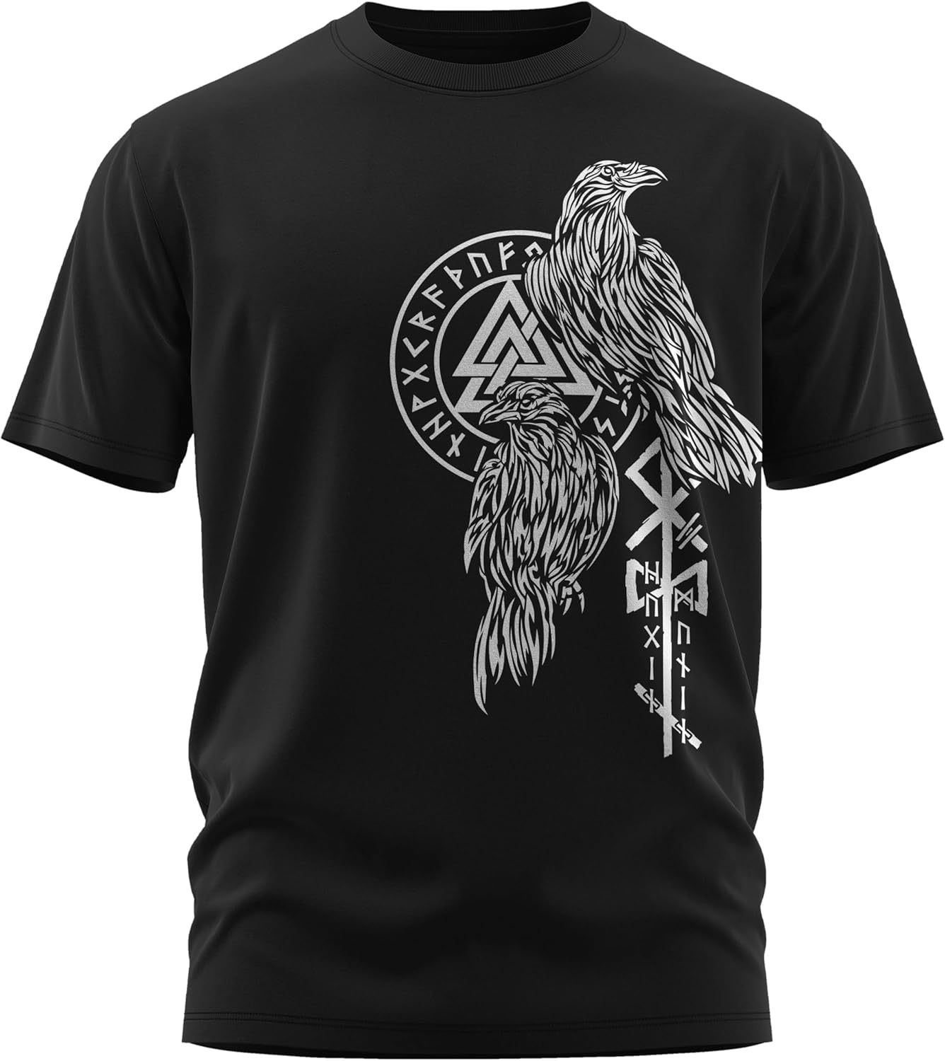 

Odin Raven Hugin and Munin Valknut Rune Norse Mythology T-Shirt 100% Cotton O-Neck Short Sleeve Summer Casual Mens T-shirt M