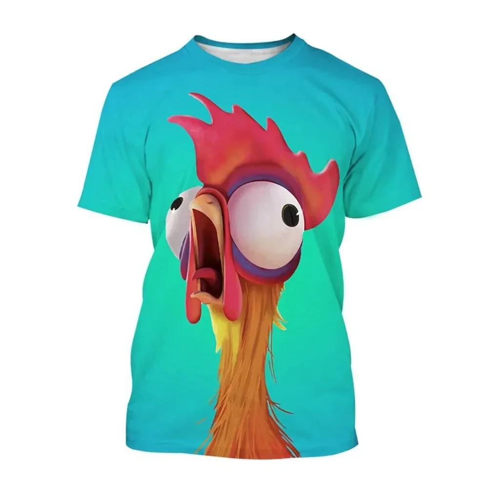 Fun Chicken Moana Pattern 3D Printed T-shirt Summer Men's Cartoon Anime Round Neck Top Casual Personalized Fashion Short Sleeve Street Wear