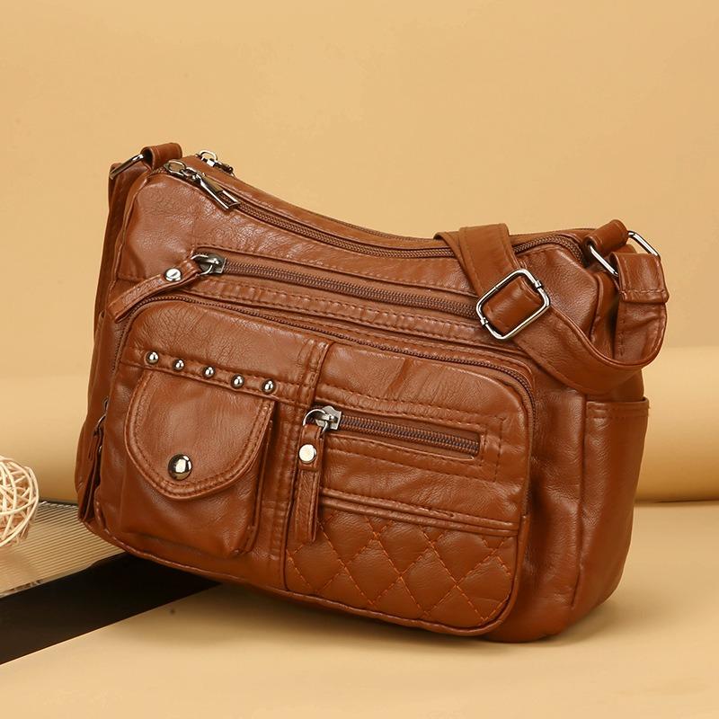 Fashion New Trend Four Seasons Small Square Bag Soft Leather Texture Multi-compartment Large Capacity Women's Shoulder Bag Crossbody Bag