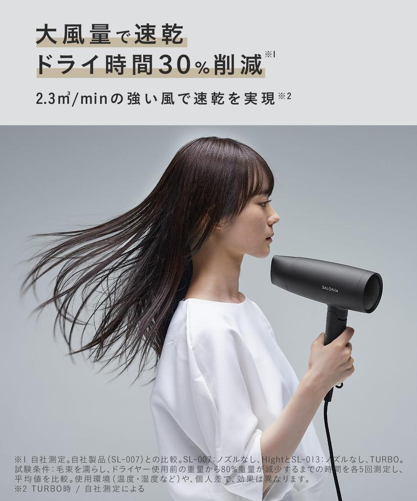SALONIA Speedy Ion Hair High Fast Negative Ion Hair Black Dryer, Airflow, Drying, Lightweight, Dryer, SL-013AB,