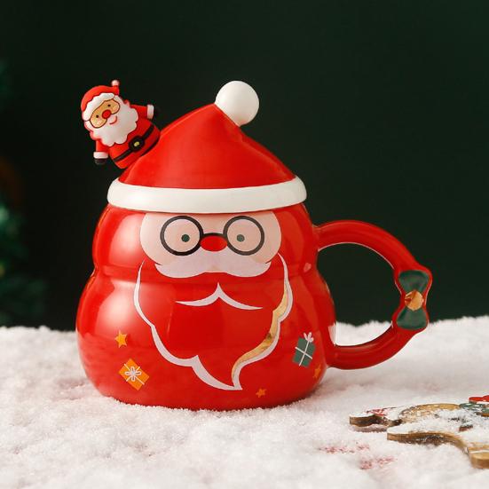 Weihnachts-Keramiktasse mit Deckel und Löffel 480ml Großes Fassungsvermögen Kaffee-Tee-Tasse