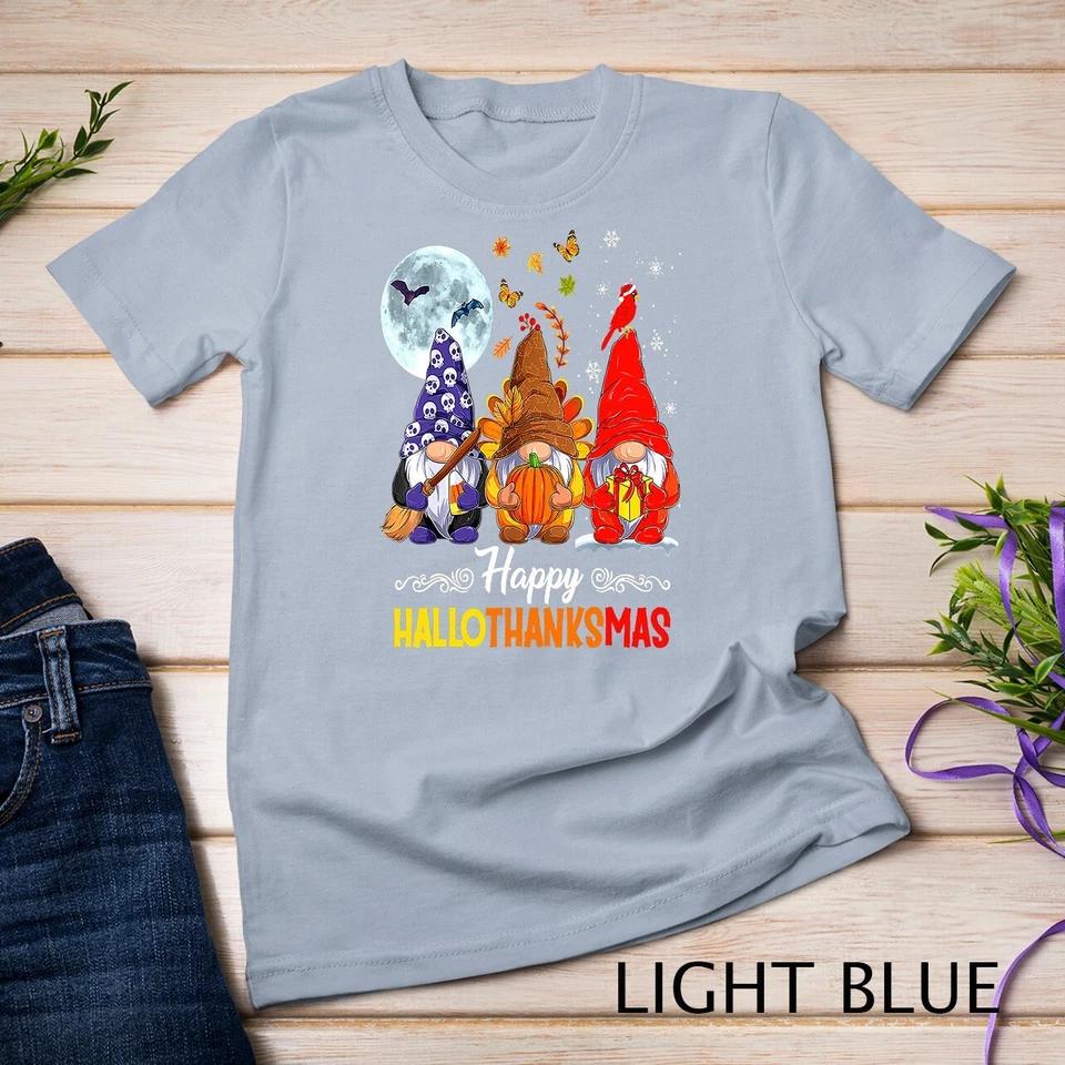Halloween Thanksgiving Christmas Happy HalloThanksMas Gnomes Unisex T-shirt 6 2XL