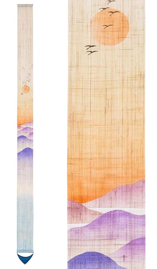 Narrow Tapestry Wild Linen Interior Tapestry Wall Hanging "First Geese" 100% Hand-dyed
