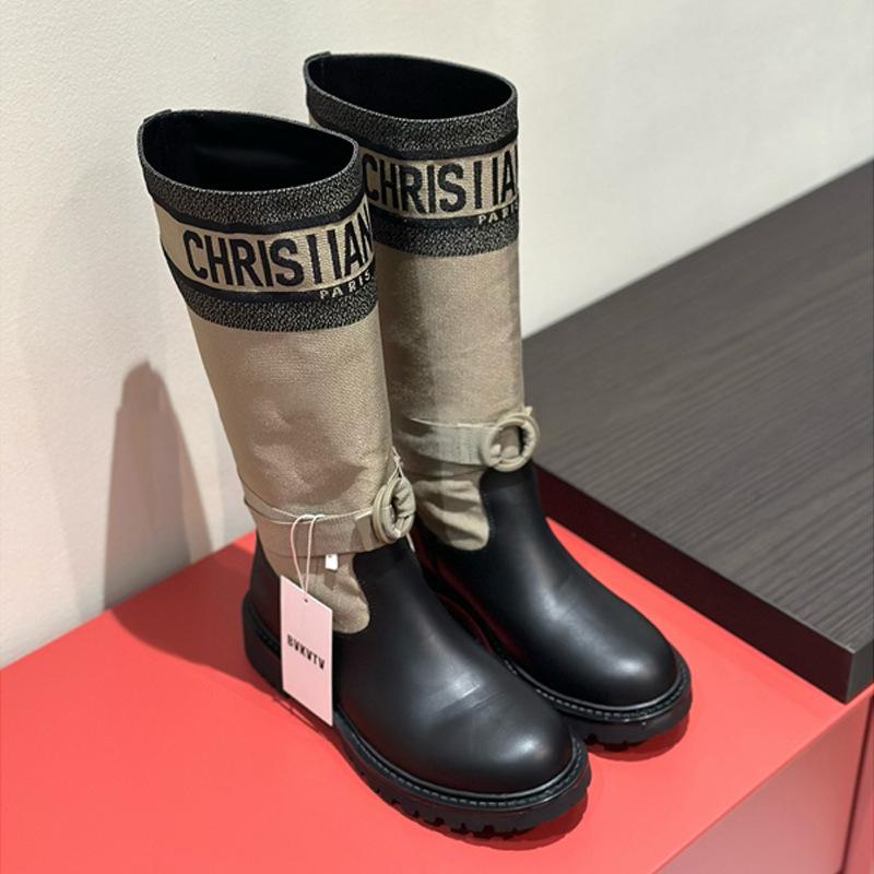 

Cowhide version~ Alphabet embroidered knight boots snowflake alphabet thick-soled boots but mid-knee boots fashion boots women 40 хакі