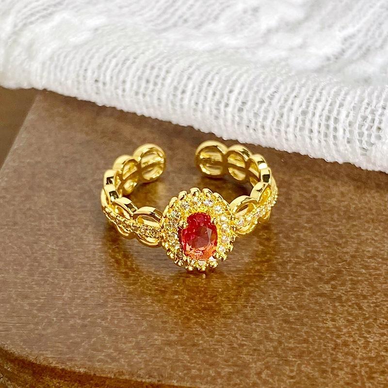 Medieval Vintage Enamel Light Luxury Full Of Diamonds Zircon High-End Sense Opening Ring Niche Ring Woman