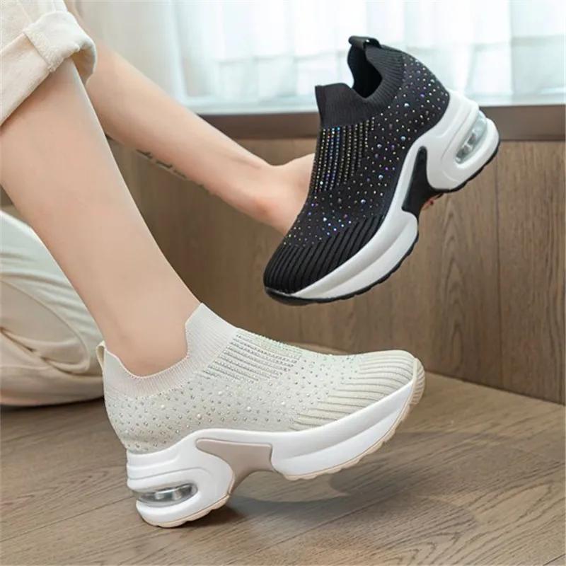 8CM Hidden Heels Platform Sneakers Women Breathable Air Mesh Wedge Sock Shoes Woman  Spring Casual Shoes  De Mujer