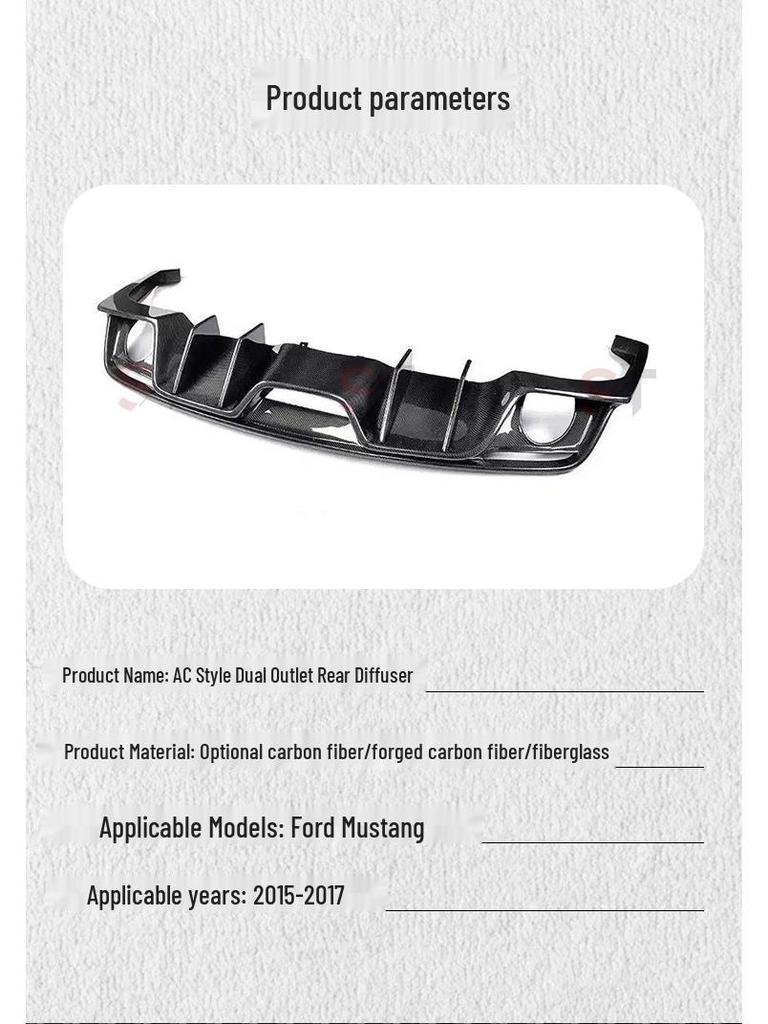 Rear Diffuser for 15-17 Ford Mustang AC Style Carbon Fiber Dual Exhaust Bumper Lip Kit