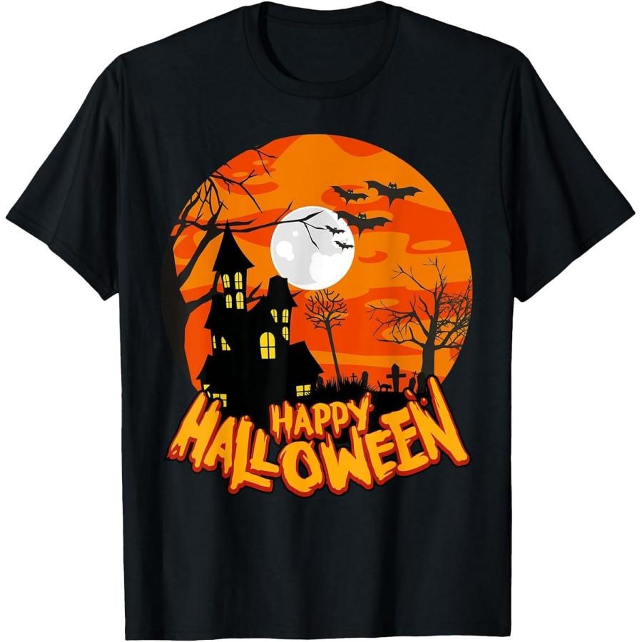 Spooky Fun Halloween Unisex Cotton T-Shirt, Scary Pumpkin Print Ghost Monster Design, Festive Orange Black Party Costume Tee T-Shirt S