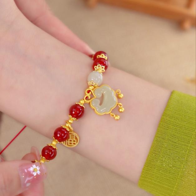 Natural Red Agate Resin Peace Lock Bracelet Blessings of Peace Niche Gift Bracelet for Girlfriend or Best Friend