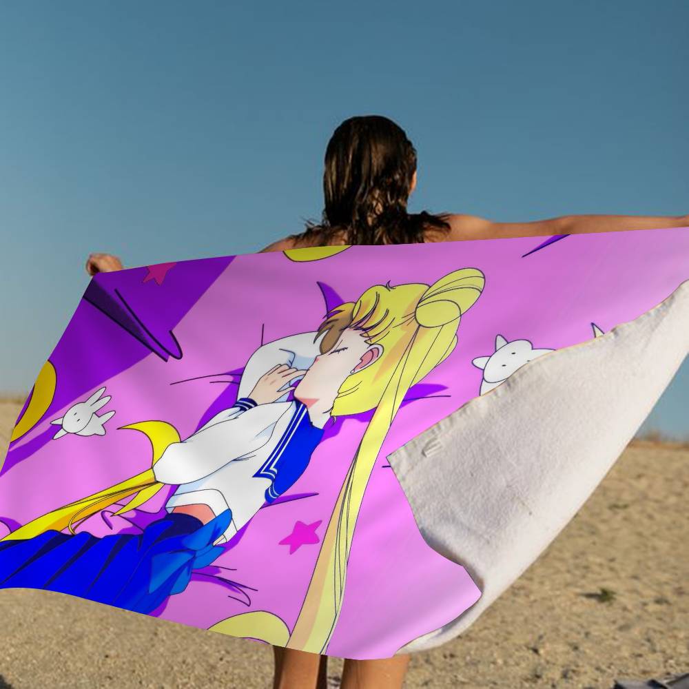S-Sailores Cute Girl Moon Beach Towel Colorful Bath Towels for Microfiber Quick Dry Custom Sand Free Beach Yoga Spa Gym Pool