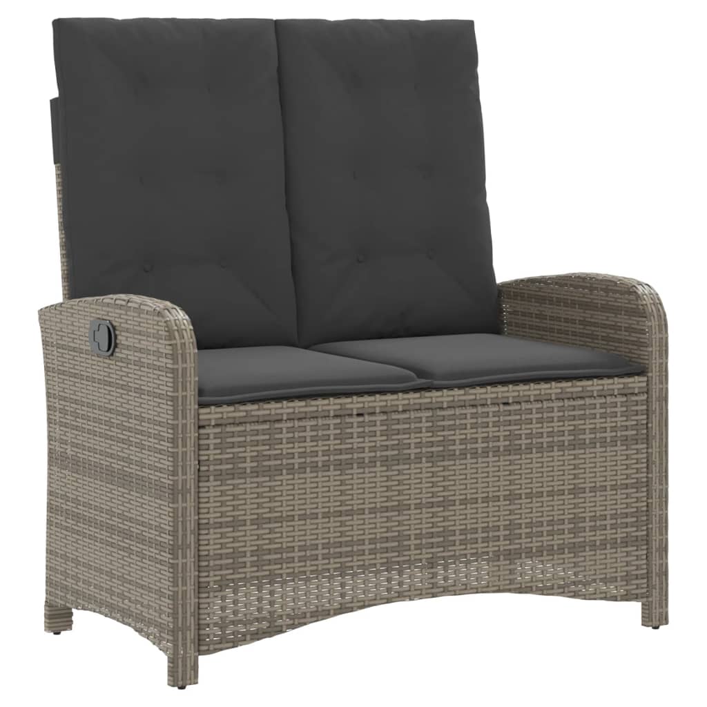 Adjustable Garden Bench with Cushions Grey Poly Rattan