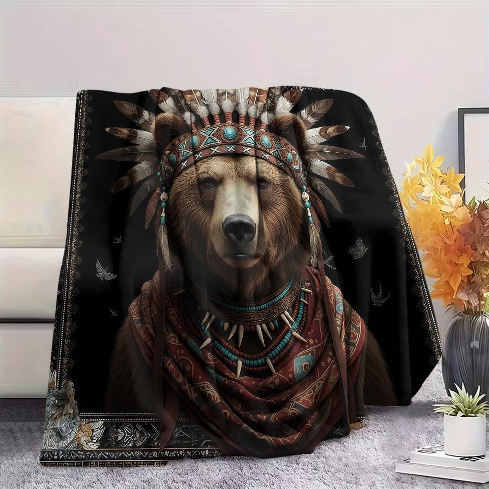 1PC Adorned Wild Sovereign Print FlAannel Blanket, High quality Comfortable for All Seasons, Home Decor, Warmth and Comfort