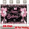 2D Pink Black Birthday Photography Background, Happy Birthday with Champagne and Star Decor Banner
