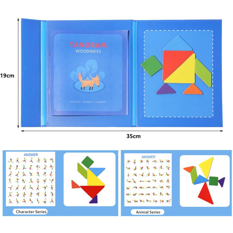 Wooden Tangram Puzzles For Kids With 7 Colored Pieces,Educational Brain Teaser Learning Toy For Boys And Girls Fun Party Favor