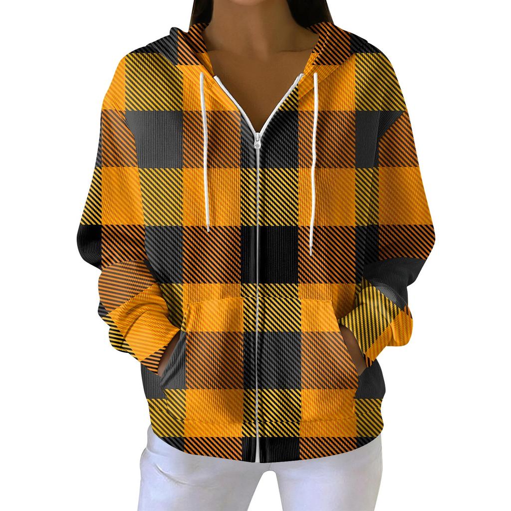 Dam Casual Mode Långärmad Dragkedja Jultryck Stickad Hoodie